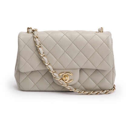 Chanel 2023 Grey Quilted Lambskin Leather Classic Rectangular Mini Flap Bag