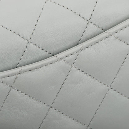 Chanel 2023 Grey Quilted Lambskin Leather Logo Chain Handle Flap Bag