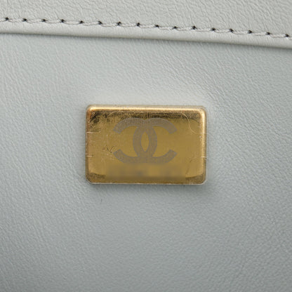 Chanel 2023 Grey Quilted Lambskin Leather Logo Chain Handle Flap Bag