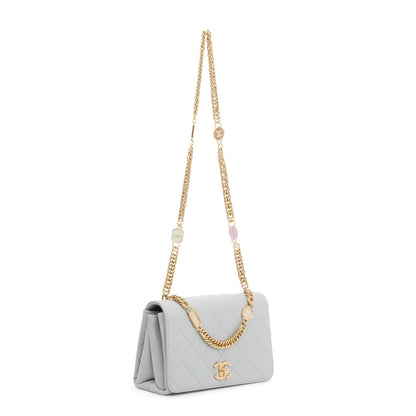 Chanel 2023 Grey Quilted Lambskin Leather Logo Chain Handle Flap Bag