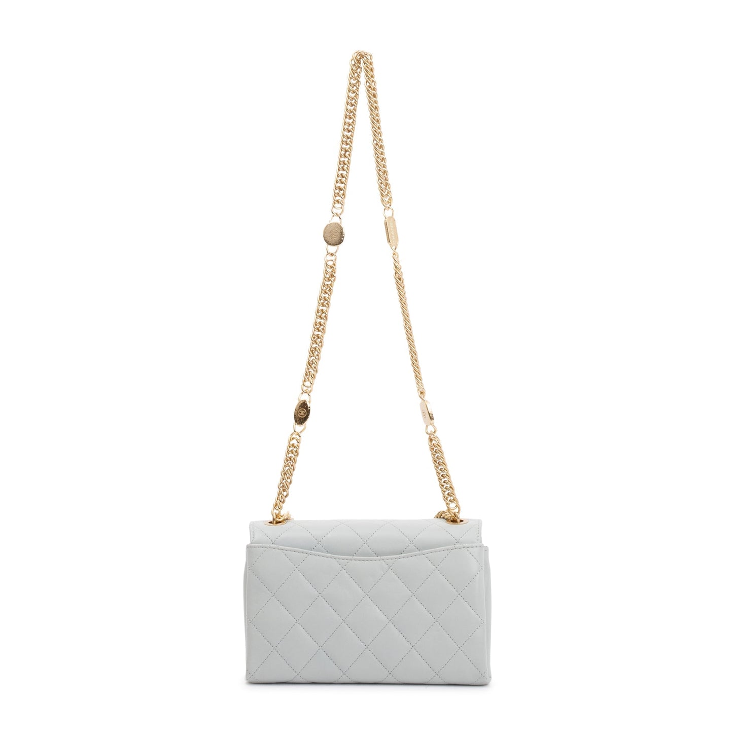 Chanel 2023 Grey Quilted Lambskin Leather Logo Chain Handle Flap Bag