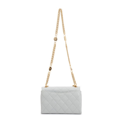 Chanel 2023 Grey Quilted Lambskin Leather Logo Chain Handle Flap Bag