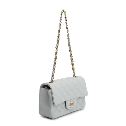 Chanel 2023 Light Grey Quilted Lambskin Leather Mini Classic Flap Handbag