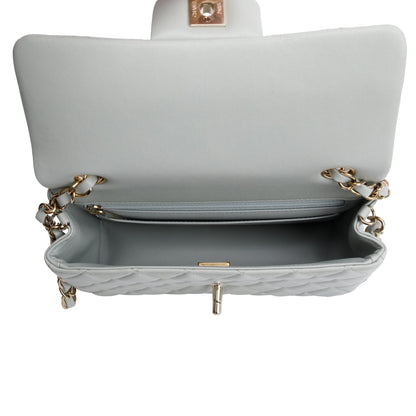 Chanel 2023 Light Grey Quilted Lambskin Leather Mini Classic Flap Handbag