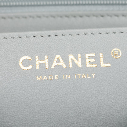 Chanel 2023 Light Grey Quilted Lambskin Leather Mini Classic Flap Handbag