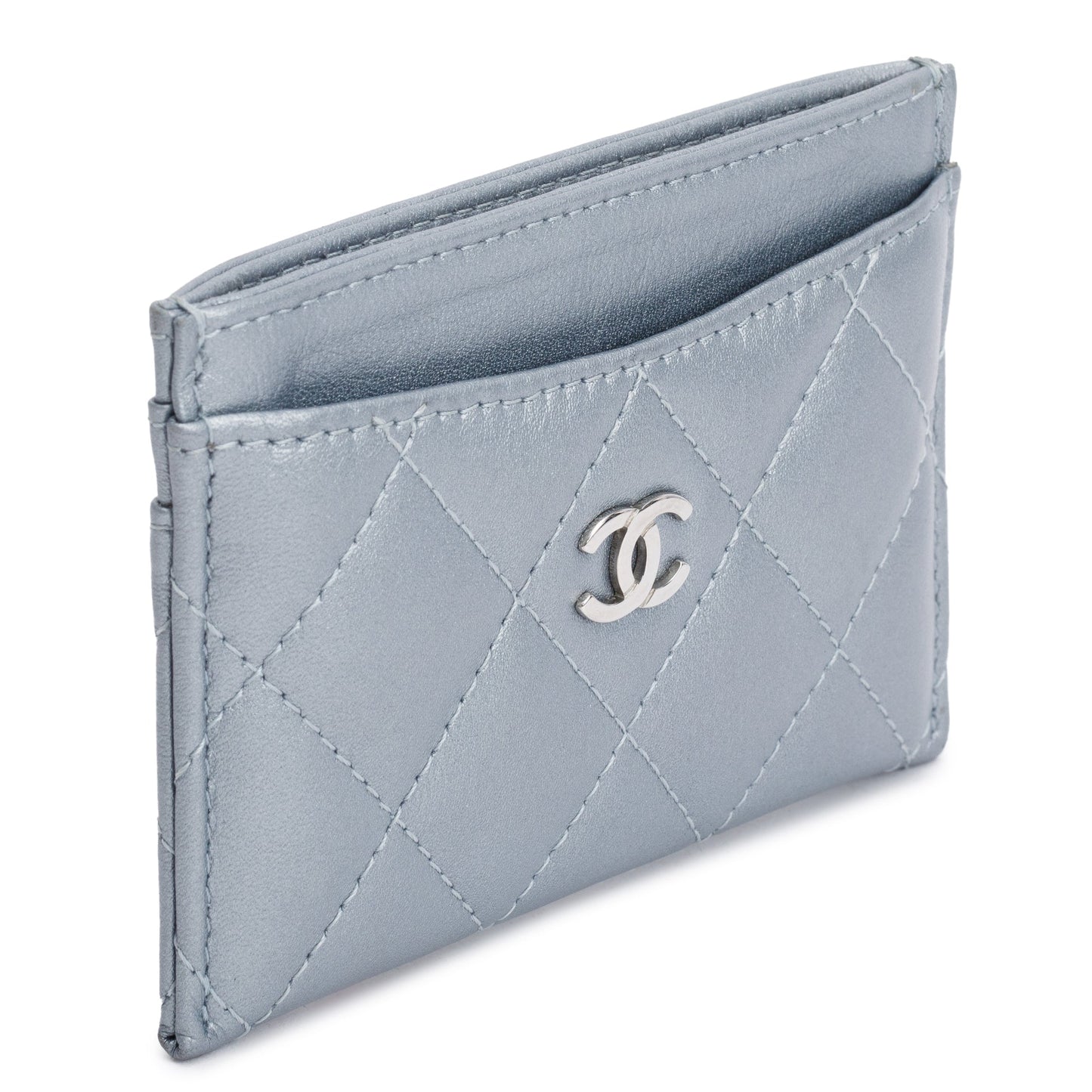 Chanel 2023 Metallic Blue Calfskin Leather Classic Card Holder