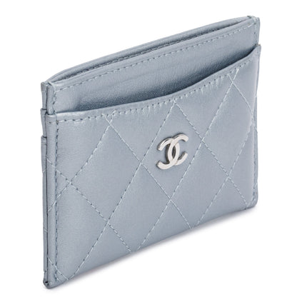 Chanel 2023 Metallic Blue Calfskin Leather Classic Card Holder