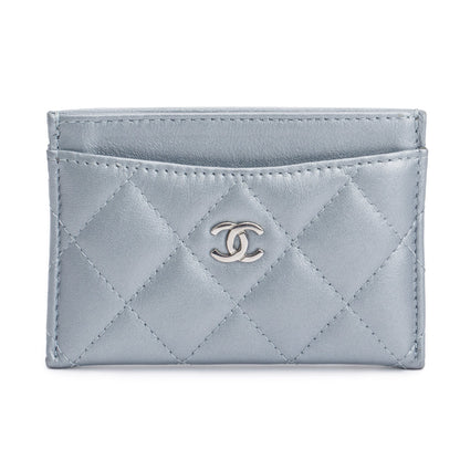 Chanel 2023 Metallic Blue Calfskin Leather Classic Card Holder