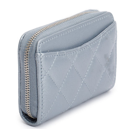 Chanel 2023 Metallic Blue Calfskin Leather Classic Zipped Coin Purse