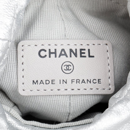 Chanel 2023 Metallic Silver Calfskin Leather Micro Drawstring Bucket Bag