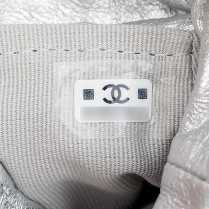 Chanel 2023 Metallic Silver Calfskin Leather Micro Drawstring Bucket Bag
