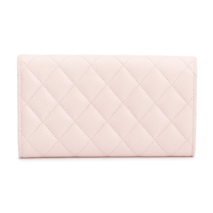 Chanel 2023 Pink Caviar Leather Strass CC Flap Wallet