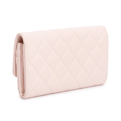 Chanel 2023 Pink Caviar Leather Strass CC Flap Wallet