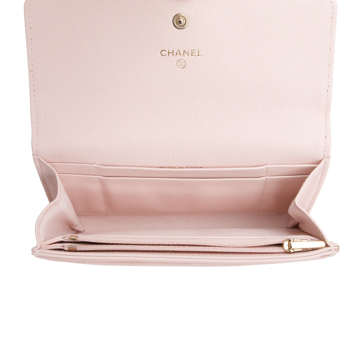 Chanel 2023 Pink Caviar Leather Strass CC Flap Wallet