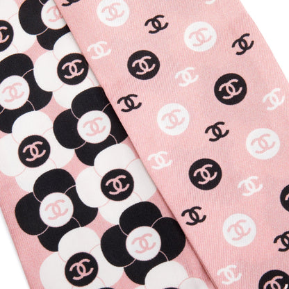 Chanel 2023 Pink Multicolor Printed Silk Twill Slim Bandeau