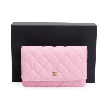 Chanel 2023 Pink Quilted Caviar Leather Classic Wallet on Chain