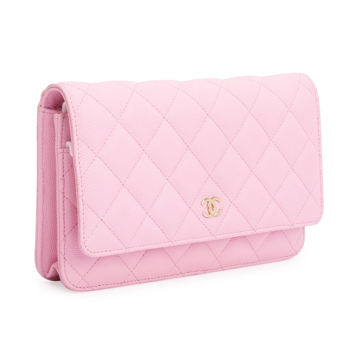 Chanel 2023 Pink Quilted Caviar Leather Classic Wallet on Chain