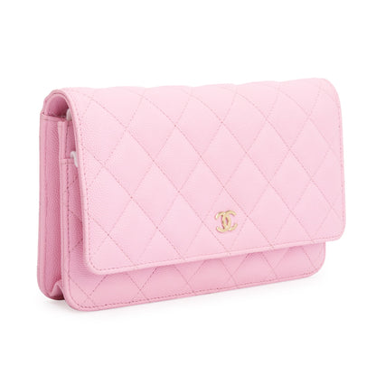 Chanel 2023 Pink Quilted Caviar Leather Classic Wallet on Chain