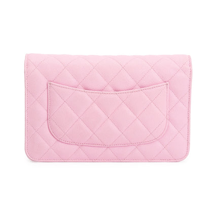 Chanel 2023 Pink Quilted Caviar Leather Classic Wallet on Chain