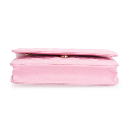 Chanel 2023 Pink Quilted Caviar Leather Classic Wallet on Chain