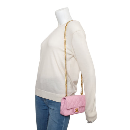 Chanel 2023 Pink Quilted Caviar Leather Sweetheart Crush Classic Rectangular Mini Flap Bag