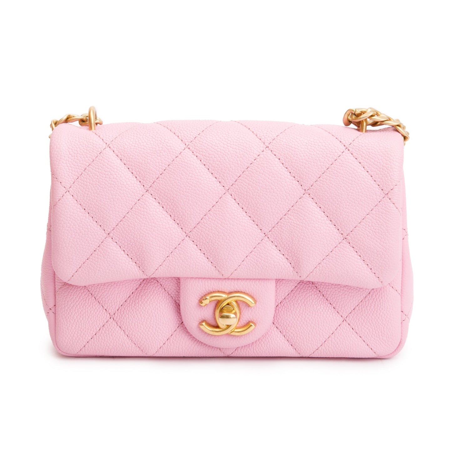 Chanel 2023 Pink Quilted Caviar Leather Sweetheart Crush Classic Rectangular Mini Flap Bag