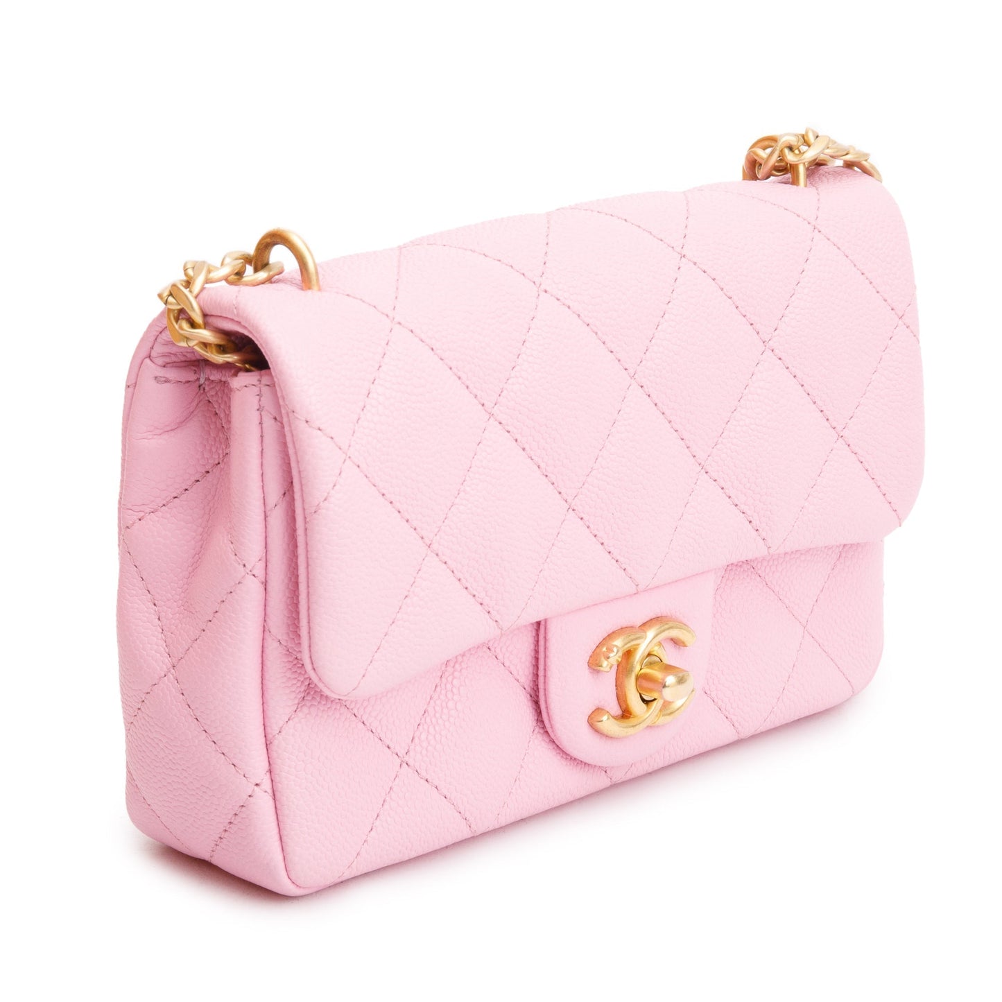 Chanel 2023 Pink Quilted Caviar Leather Sweetheart Crush Classic Rectangular Mini Flap Bag