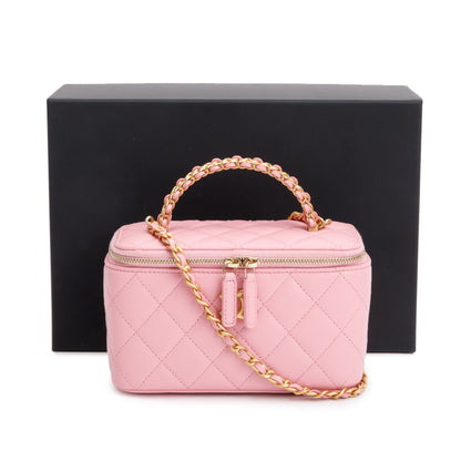 Chanel 2023 Pink Quilted Lambskin Leather Small Pick Me Up Vanity Case