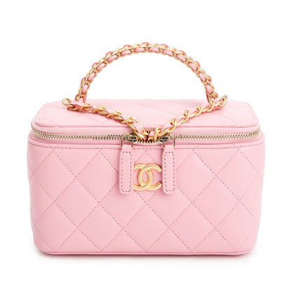 Chanel 2023 Pink Quilted Lambskin Leather Small Pick Me Up Vanity Case