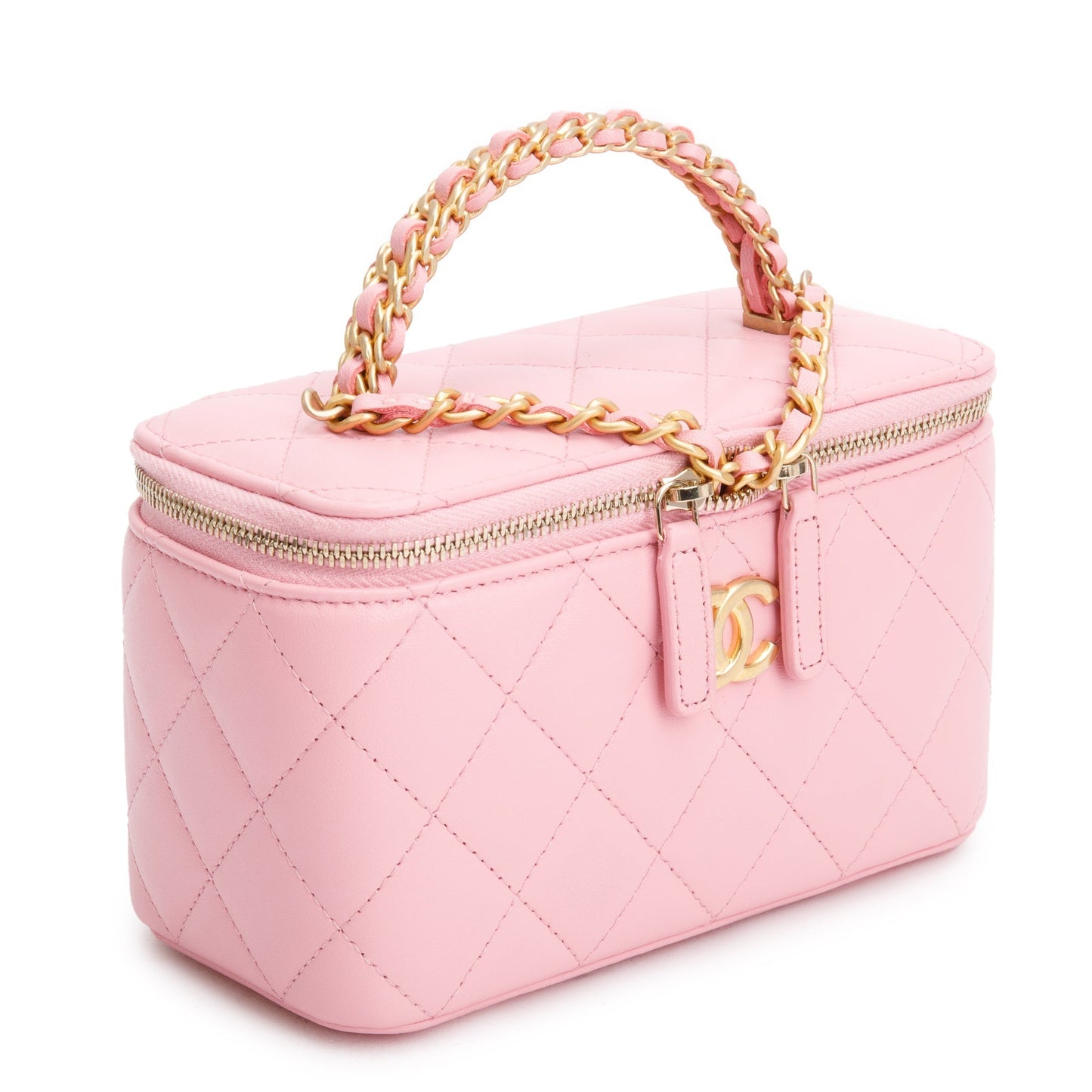 Chanel 2023 Pink Quilted Lambskin Leather Small Pick Me Up Vanity Case