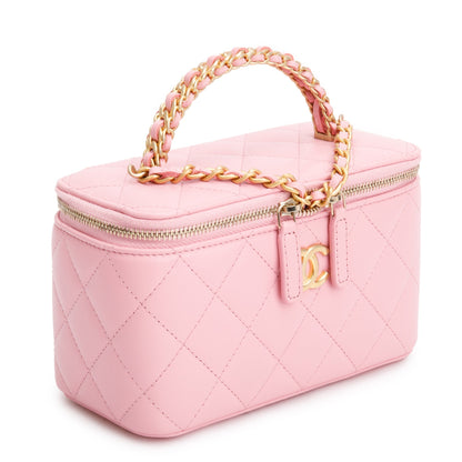Chanel 2023 Pink Quilted Lambskin Leather Small Pick Me Up Vanity Case