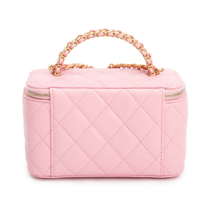 Chanel 2023 Pink Quilted Lambskin Leather Small Pick Me Up Vanity Case