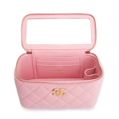 Chanel 2023 Pink Quilted Lambskin Leather Small Pick Me Up Vanity Case