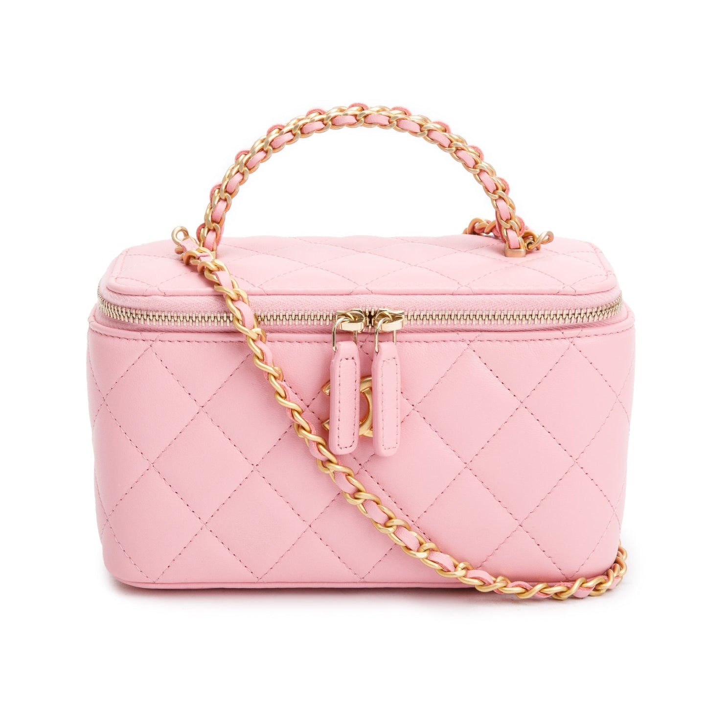 Chanel 2023 Pink Quilted Lambskin Leather Small Pick Me Up Vanity Case