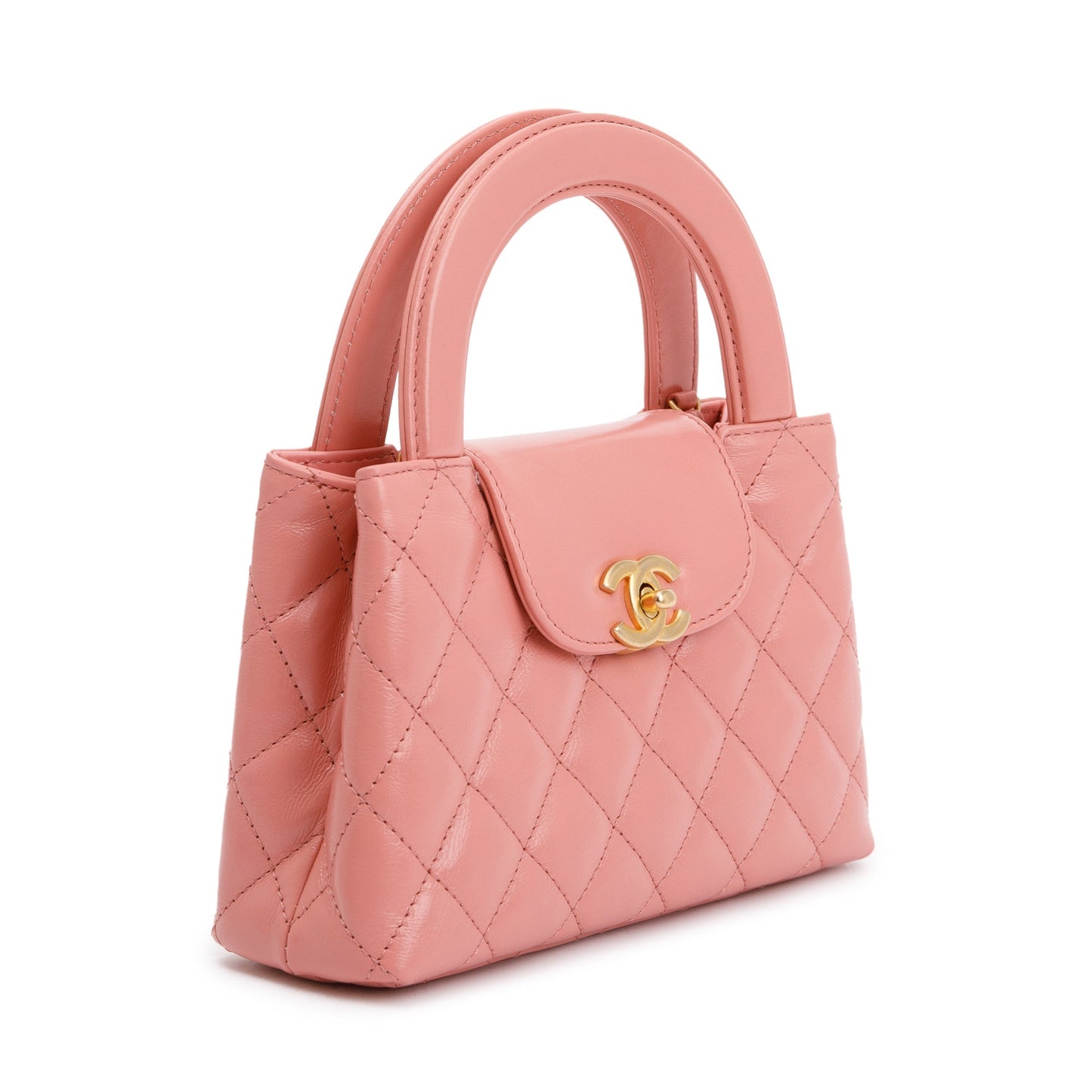 Chanel 2023 Pink Shiny Aged Calfskin Leather Mini Kelly Shopping Bag