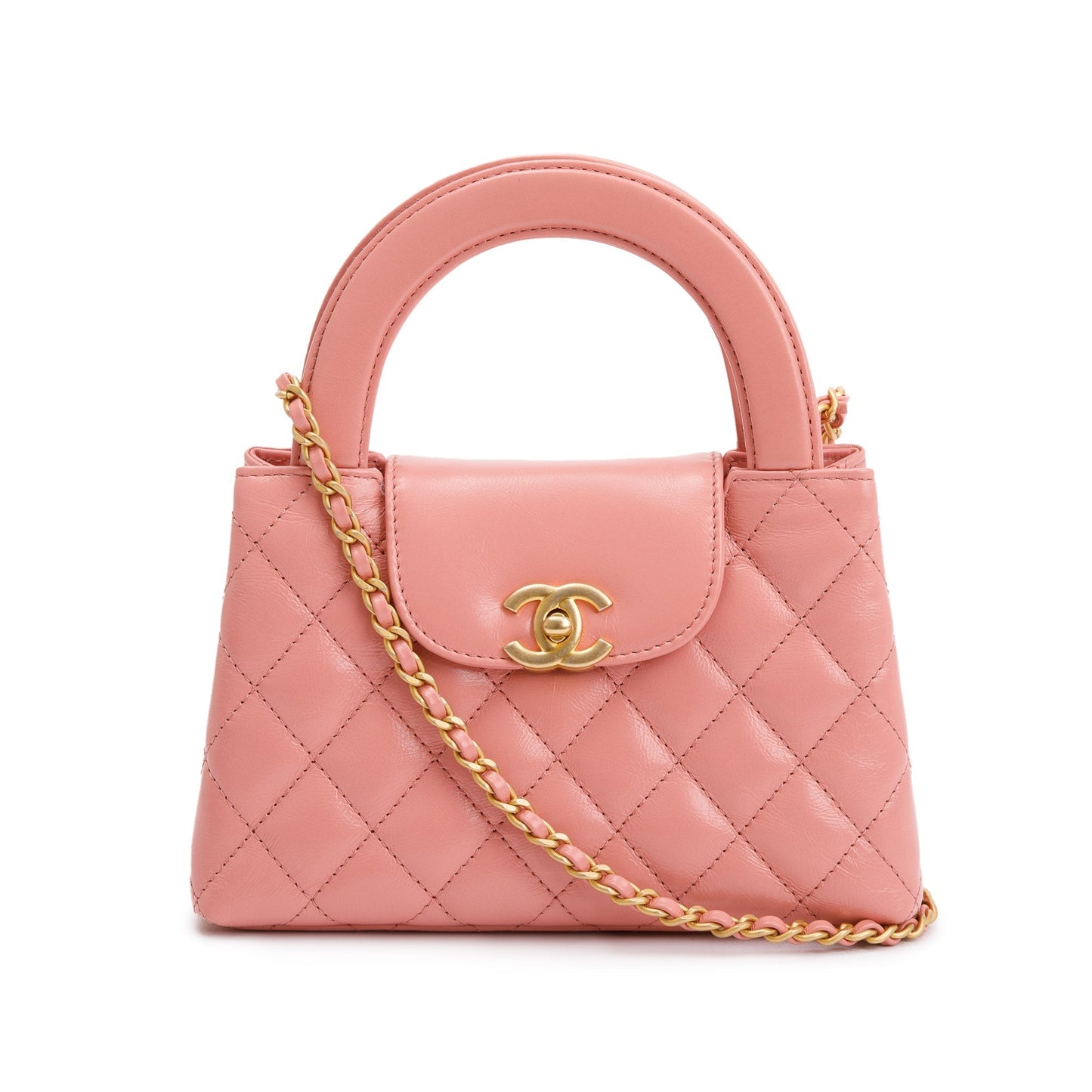 Chanel 2023 Pink Shiny Aged Calfskin Leather Mini Kelly Shopping Bag