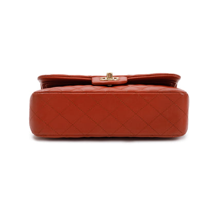 Chanel 2023 Red Lambskin Leather Small Classic Double Flap Bag