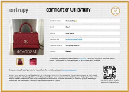 Chanel 2023 Red Quilted Caviar Leather Small Coco Handle Bag