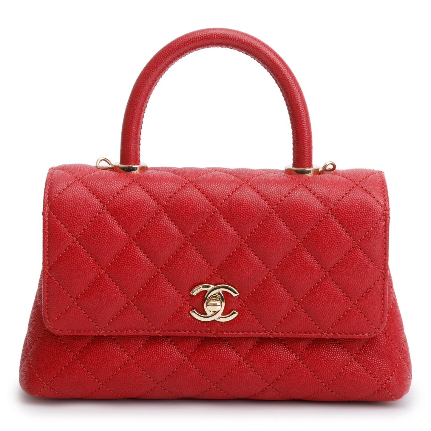 Chanel 2023 Red Quilted Caviar Leather Small Coco Handle Bag