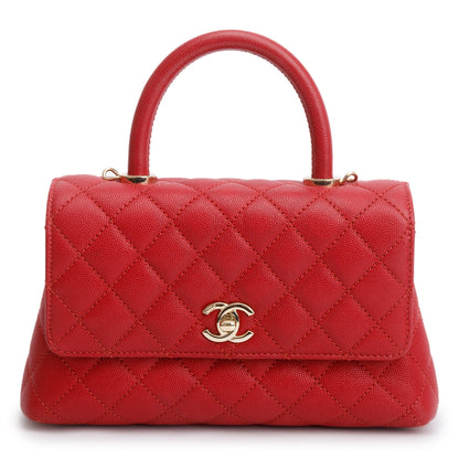 Chanel 2023 Red Quilted Caviar Leather Small Coco Handle Bag