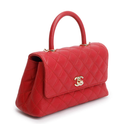 Chanel 2023 Red Quilted Caviar Leather Small Coco Handle Bag