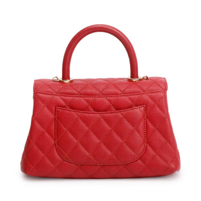 Chanel 2023 Red Quilted Caviar Leather Small Coco Handle Bag