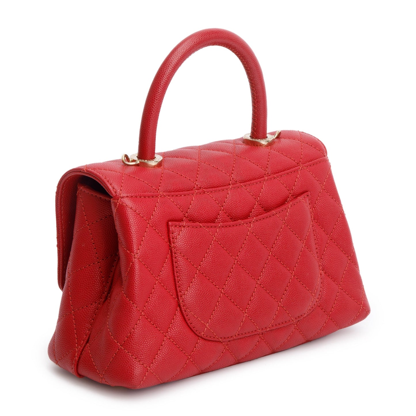 Chanel 2023 Red Quilted Caviar Leather Small Coco Handle Bag
