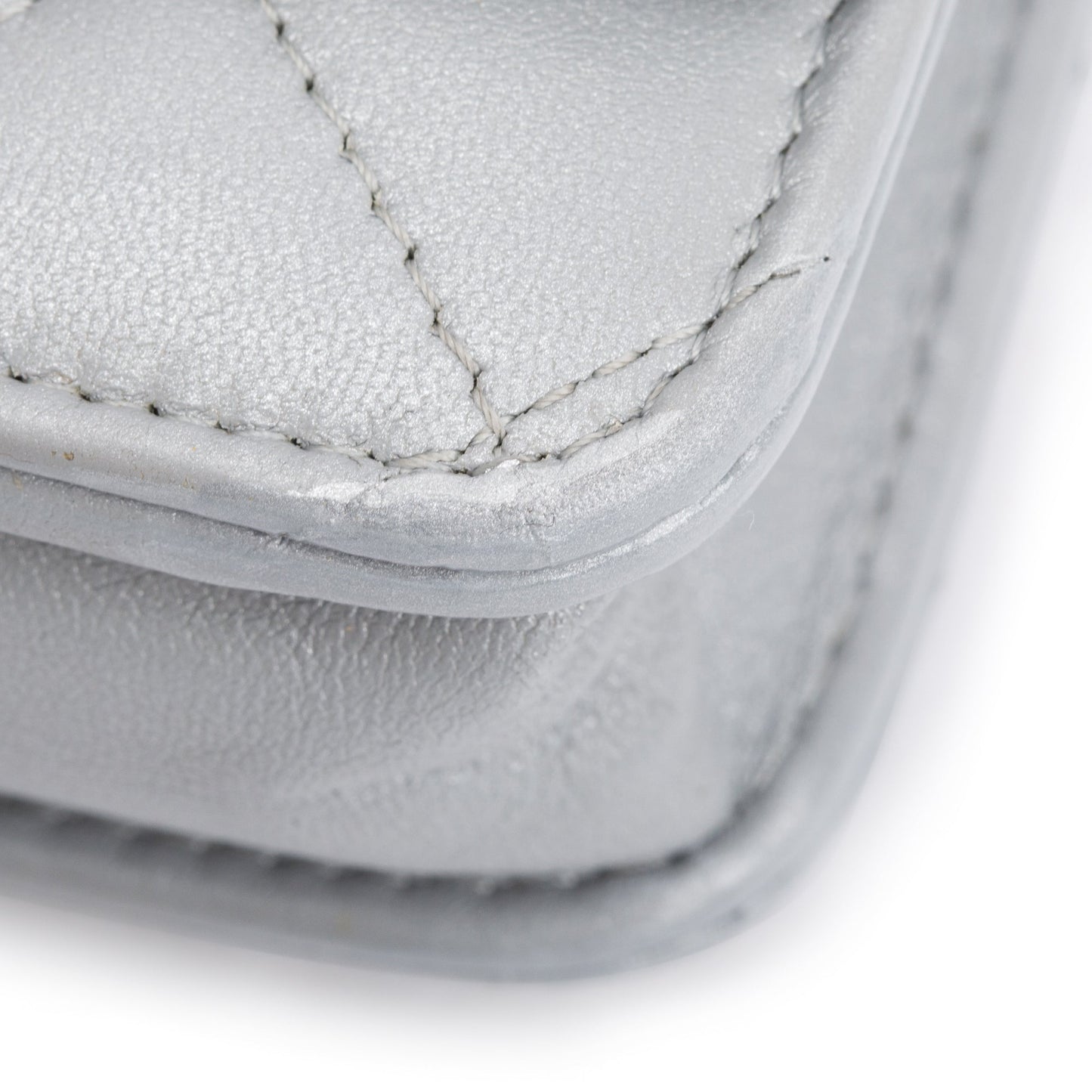 Chanel 2023 Silver Quilted Caviar Leather Classic Wallet on Chain
