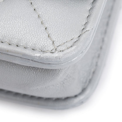 Chanel 2023 Silver Quilted Caviar Leather Classic Wallet on Chain