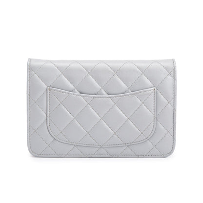 Chanel 2023 Silver Quilted Caviar Leather Classic Wallet on Chain
