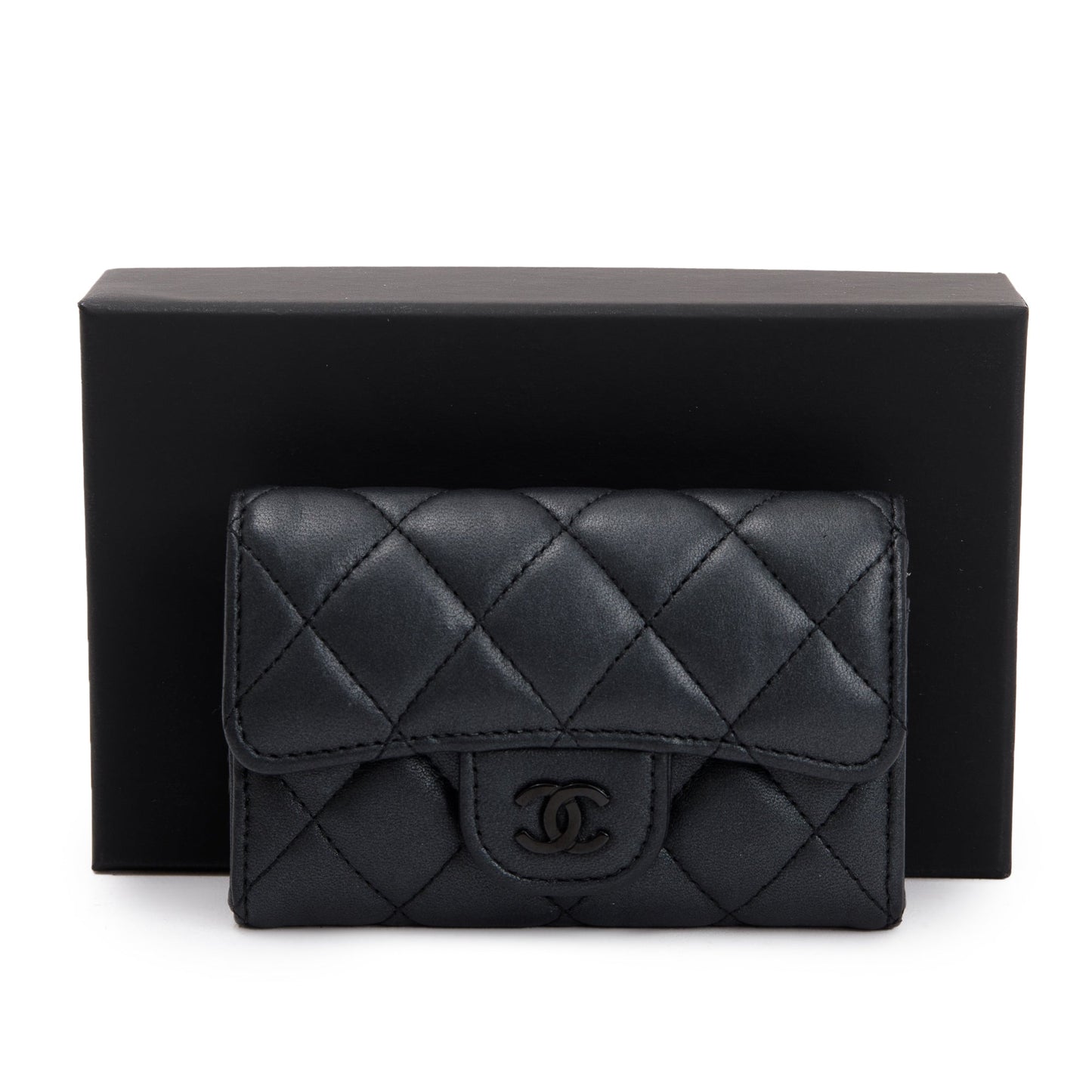 Chanel 2023 So Black Lambskin Leather Classic Flap Card Holder