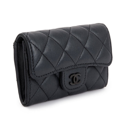 Chanel 2023 So Black Lambskin Leather Classic Flap Card Holder