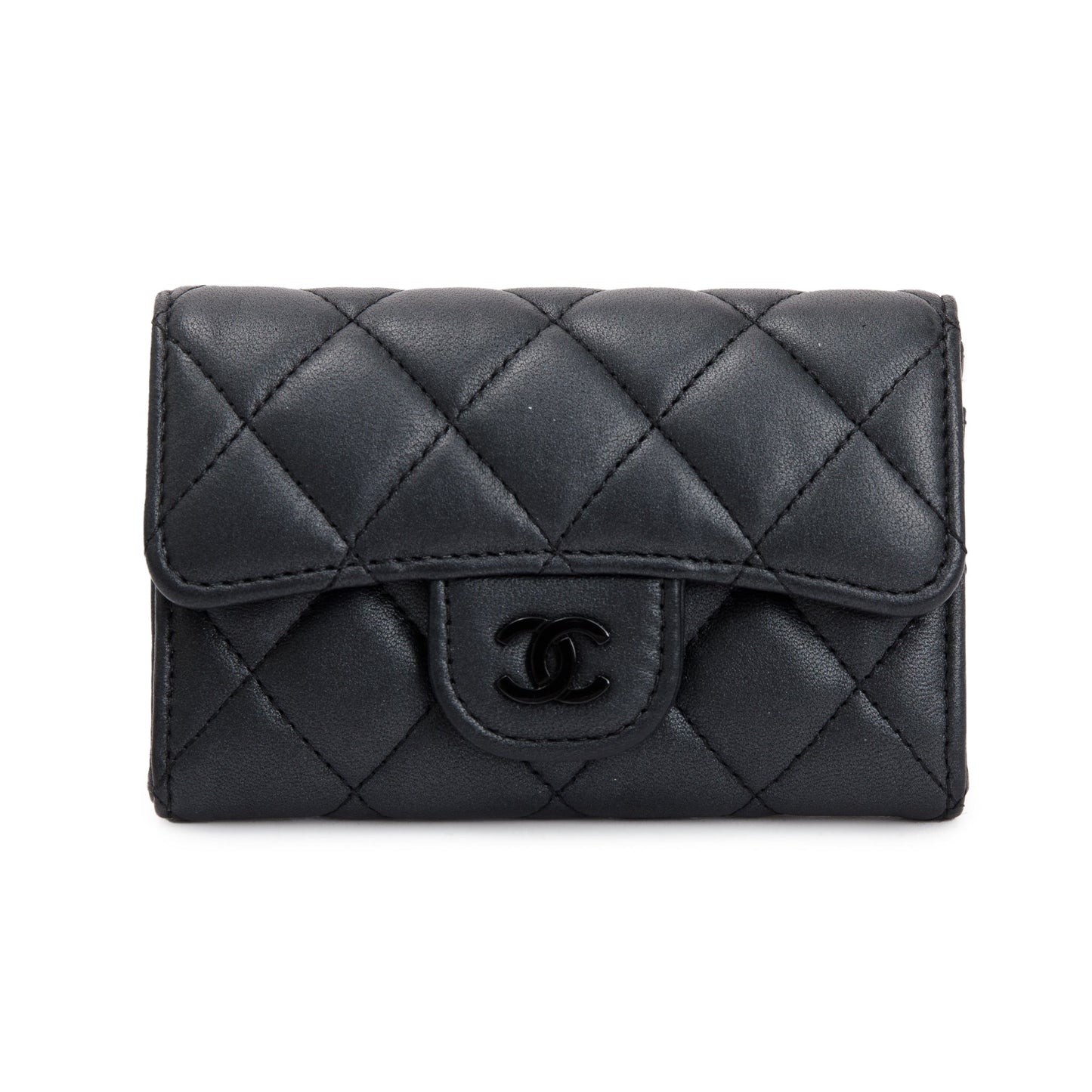 Chanel 2023 So Black Lambskin Leather Classic Flap Card Holder