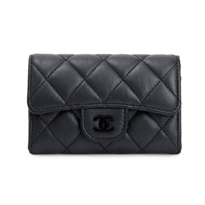 Chanel 2023 So Black Lambskin Leather Classic Flap Card Holder